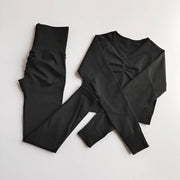 Women 2pcs Seamless Yoga Set Long Sleeve,Top High Waist Leggings Fitness Sports Wear.