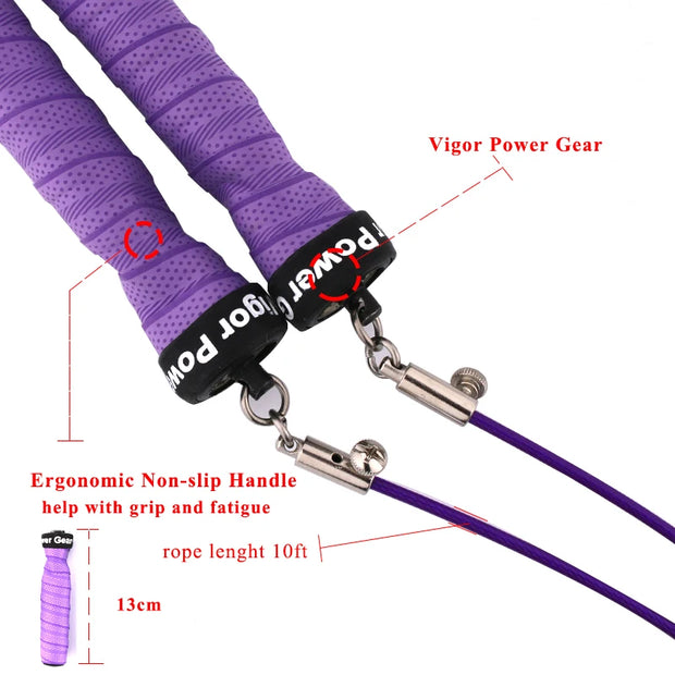 Vigor Power Gear Adjustable Cable Crossfit Skip Sweat Non-Slip Weighted Jump Rope.