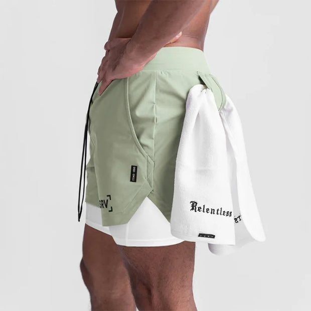 ASRV Mens Quick Dry 2 in 1 Double-Deck Fitness Short.