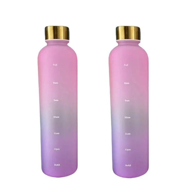 1L Bottle With Time Marker 32 OZ Motivational Reusable Fitness Sports Outdoors Travel Leakproof BPA Free Frosted Plastic.