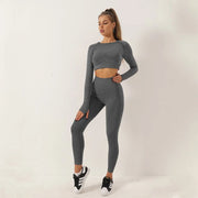 Women 2pcs Seamless Yoga Set Long Sleeve,Top High Waist Leggings Fitness Sports Wear.