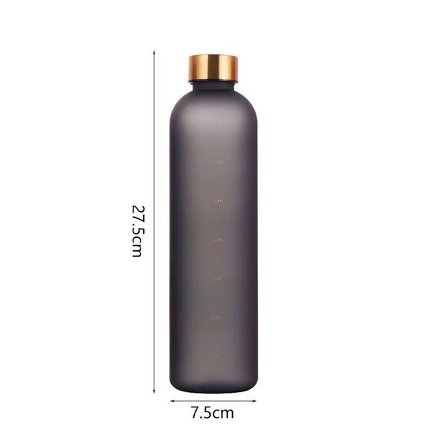 1L Bottle With Time Marker 32 OZ Motivational Reusable Fitness Sports Outdoors Travel Leakproof BPA Free Frosted Plastic.