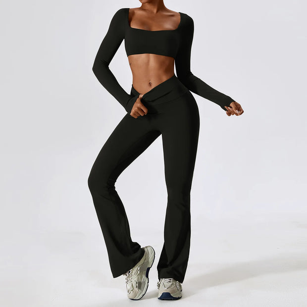 Women's 2PCD Seamless Yoga Set, Athletic Wear Gym Legging Fitness Bra Crop Top Long Sleeve Sports Suits.