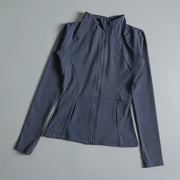 New yoga wear ladies coat round high elastic loose long sleeve stand-up collar tops.