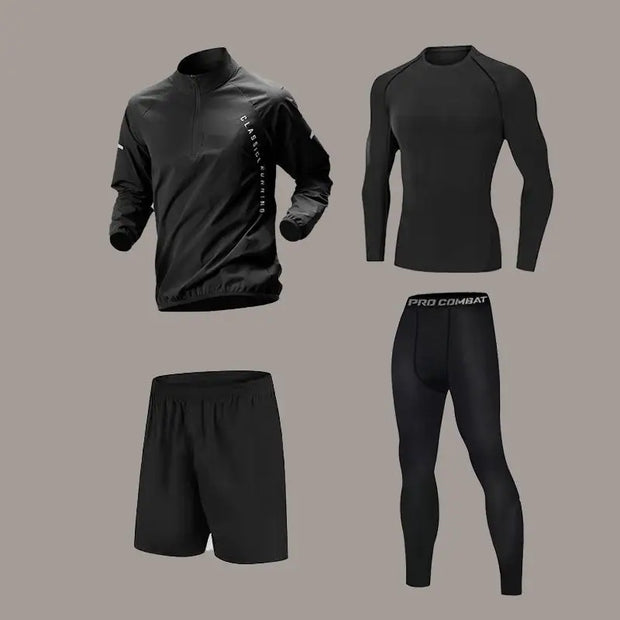 Men's Quick-Dry Sports Set Autumn Track and Field Zipper Training Running Fitness Long-Sleeve Shirts for Cycling Gym Wear Men