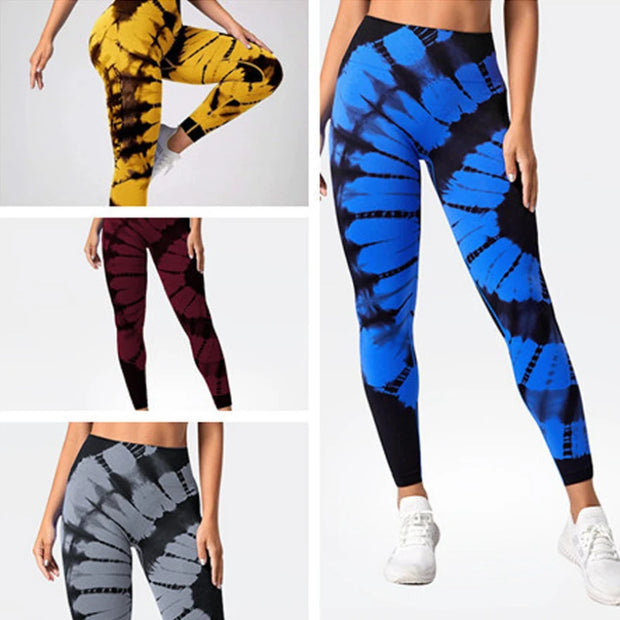 Seamless Tie-dye High-waist  Breathable Yoga Trousers, Tight-fitting Bottoming.