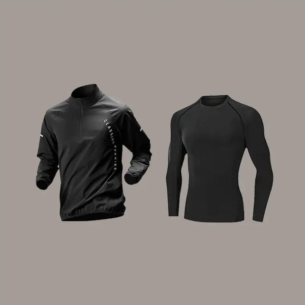 Men's Quick-Dry Sports Set Autumn Track and Field Zipper Training Running Fitness Long-Sleeve Shirts for Cycling Gym Wear Men