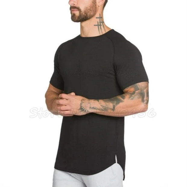 DIY Brand Gym Clothing Fitness T Shirt Men Fashion Extend Hip Hop Summer Short Sleeve T-shirt Cotton.