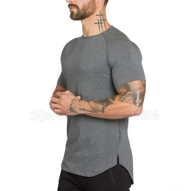 DIY Brand Gym Clothing Fitness T Shirt Men Fashion Extend Hip Hop Summer Short Sleeve T-shirt Cotton.