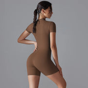 Women's Jumpsuits One-Piece Suit Zipper Short Sleeve  Push Up Bodysuit.