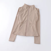 New yoga wear ladies coat round high elastic loose long sleeve stand-up collar tops.