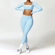 Women's 2 Pcs Yoga Set Long Sleeve Seamless Sportswear Athletic Wear Legging Fitness Bra Crop Top Sports Suits