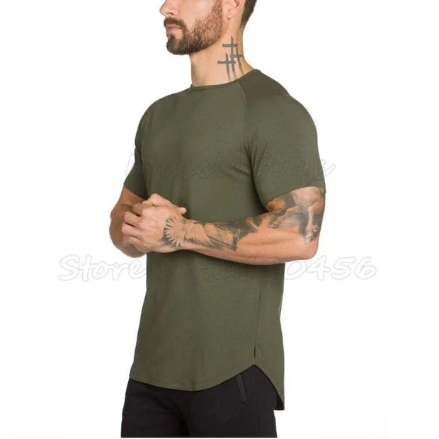 DIY Brand Gym Clothing Fitness T Shirt Men Fashion Extend Hip Hop Summer Short Sleeve T-shirt Cotton.