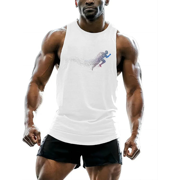 Fitness vest Men's Gym 2d printed tops round neck sport T-shirt breathable quick dry vest