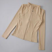 New yoga wear ladies coat round high elastic loose long sleeve stand-up collar tops.