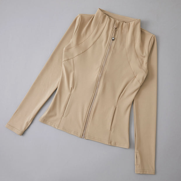 New yoga wear ladies coat round high elastic loose long sleeve stand-up collar tops.