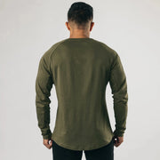 Men's Long Sleeve Solid Vintage Henley Shirts Sports Fitness Casual Cotton Stretch Thin V-neck Tee.