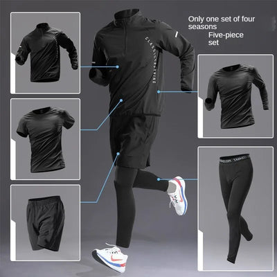 Men's Quick-Dry Sports Set Autumn Track and Field Zipper Training Running Fitness Long-Sleeve Shirts for Cycling Gym Wear Men