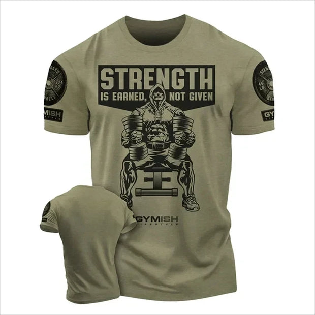 Men's T-Shirt Strength Earned Workout Gy 3D Print T-Shirts Short Sleeves Muscle Man.