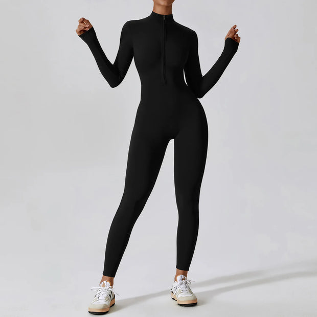 Yoga Boilersuit Long Sleeved Women's Sportswear Gym Zipper Jumpsuits Workout High-intensity Fitness One-piece Skin-tight Garment